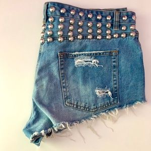 Pull and Bear Studded Denim Shorts